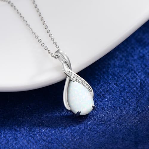 Opal Pendant Necklace with Genuine Diamond 925 Sterling Silver Teardrop Opal Necklace for Birthday Valentine's Day4