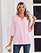 Zeagoo Women Blouses 2026 Fashion Spring Tops 3/4 Sleeve Summer Shirts Henley Dressy Casual Work Outfits Pink Stripes