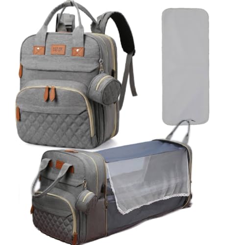 Loyybee Diaper Bag Backpack, Baby Diaper Bag with Changing Station Multifunctional Travel Pack Baby Bag, Waterproof Large Capacity with USB Charging Port, Gray