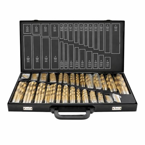 Ollewiellan Metallbohrer Set 230 teilig, Spiralbohrer 1-13 mm, HSS Bohrer titanbeschichtet, DIN338 Bohrerset mit Bohrerkassette, für Metall, Holz, Reparatur & Werkstatt