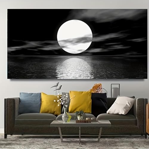 Affiche paysage lunaire et océan art moderne UKIXOM cadre intérieur 50x105cm