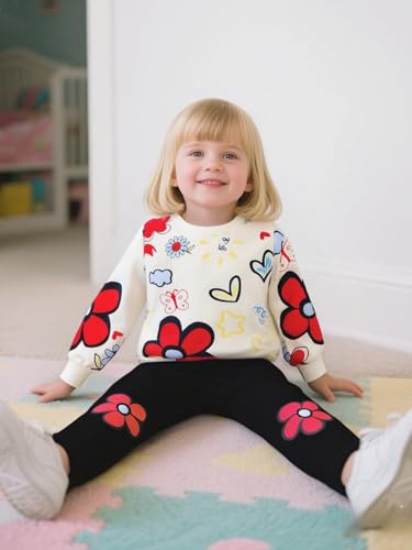 Image of Toddler Girl Clothes Floral Printed Sweatshirt Pants 2Pcs Fall Outfits for Little Girls Clothing Set Size 3-7 Years