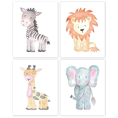 Colorful Baby Lion, Elephant, Giraffe, Zebra Prints, 4 (8X10) Unframed Photos, Wall Art Decor Under 20 For Home Office Studio School Nursery Babies Student Teacher Earth Nature Safari Animals Fan #TOP29