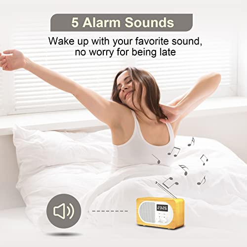 Enuosuma Retro Radio Bluetooth Speaker - Vintage Bluetooth Speaker With Clock For Bedroom, Bluetooth 5.0, Support Usb/Tf Card/Aux/Mic, Ideal Gift For Kids Chrildren Adults, Light Wood Grain #TOP4