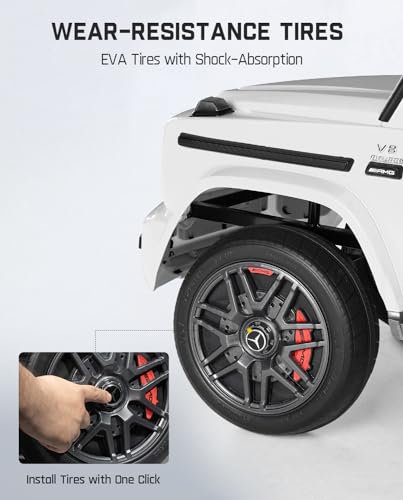 FanttikRide 12V 10Ah Plus Size Licensed Mercedes-Benz G63 Ride on Car for Kids Ages 3-7, Electric Vehicle Ride on Toys w/Parent Remote, Wireless Music, Suspension System - AMG G63 Max, White - Thumbnail 4