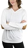 ToBeInStyle Women's L.S. Suede Elbow Patch Drawstring Hoodie - OffWhite - Medium
