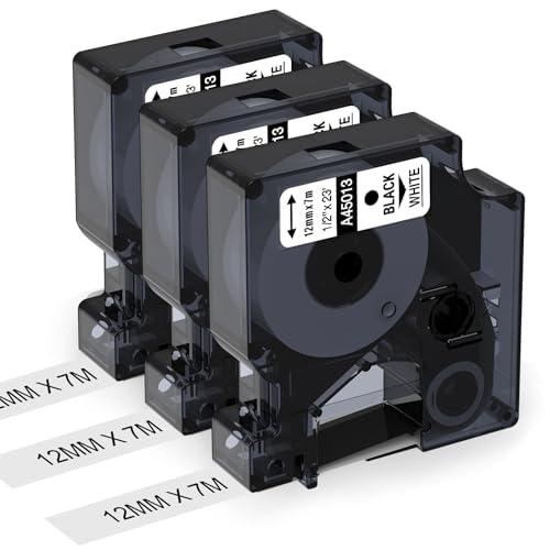Aken A45013 Ruban Compatible avec Dymo D1 12mm x 7m Noir sur Blanc, Recharge pour Dymo 45013 S0720530 Compatible avec LabelManager 160 280 210D 360D 420P Etiqueteuses