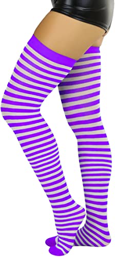 Image of ToBeInStyle Women's Opaque Hosiery Thin Striped Thigh High Long Stocking