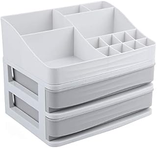 ELUCHANG Makeup Organiser Cosmetic Storage Box With Drawers,Fits Lipsticks,Makeup Brushes,Jewellery,Make Up Storage Case For Dresser, Bedroom, Bathroom(Plastic,2 Drawers)
