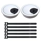2pcs Pasacables Mesa Oficina de 80 mm, Tapa Pasacables Mesa Escritorio, Pasacables Redondos Pasacables de Metal Plata para Embellecedor Agujero Mesa Gestión de Cables Encastrable Usb Muebles