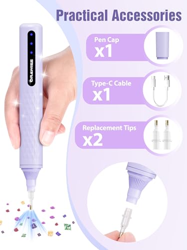 Image of Orawiss Electric Diamond Painting Pen, Diamond Art Pen Vacuum Cordless | Metal Tips, Rechargeable Battery, No Wax Needed, Diamond Art Pen Accessories and Tools for Adults - Purple