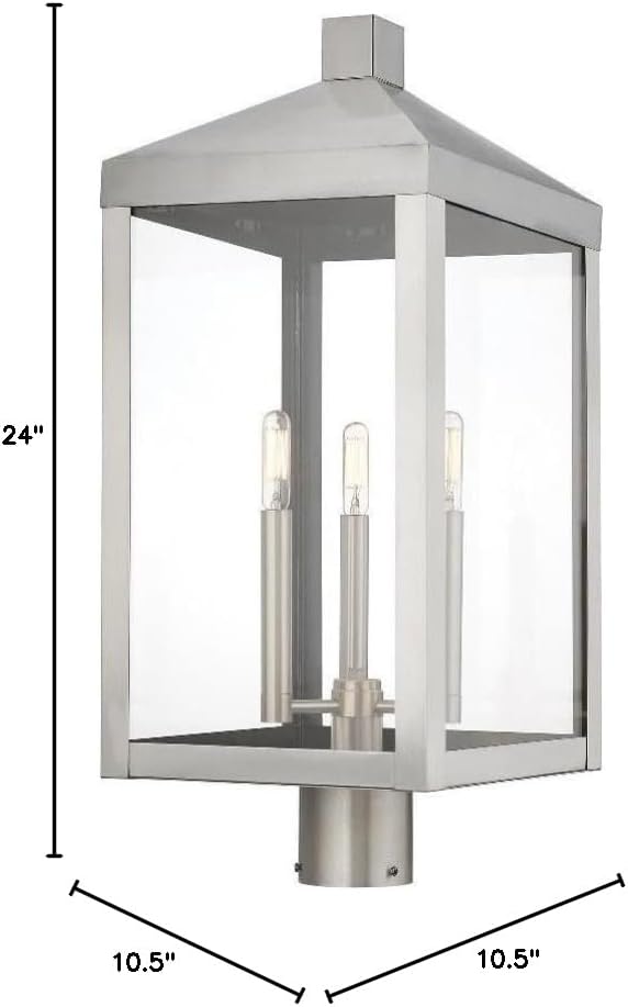 Miniatura 10 de Livex Lighting 20586-91 - Farol transitorio de tres luces posteriores de la colección Nyack en Pwt, Nckl, BS, Slvr. acabado, 10.50 pulgadas,