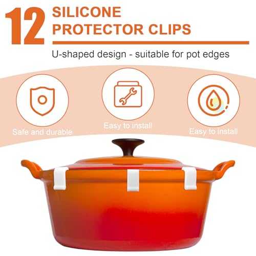 12 Stück Schutzklammern für Dutch Oven-Deckel, Silikon Schutzklammern für Kochgeschirr Topfpuffer Heberzubehör zum Stapeln Aufbewahren und Ausstellen von Dutch Oven-Töpfen (Weiß)