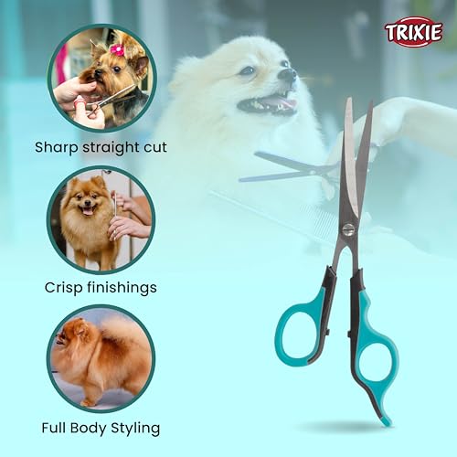 Image of Trixie Straight Scissors, Trimming Scissors for Dogs and Cats, Made with Stainless Steel, and Non-Slip Rubber Handle for Easy Grip, Round-Tip Design Makes It Safe to Use Around face Area - 18cm