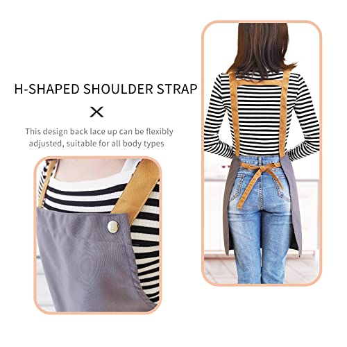 Loyglif Opd Apron For Women With Adjustable Straps And Pockets, Cotton Cooking Kitchen Chef Hairstylist Bib Aprons, Grey #TOP2