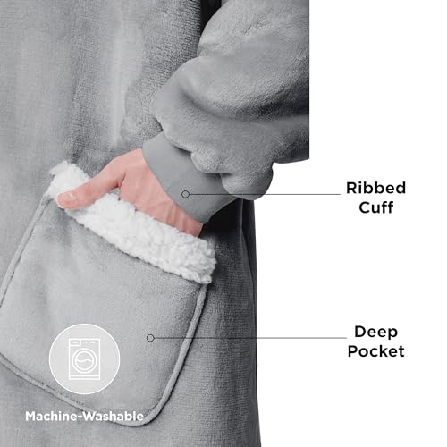 Bedsure Wearable Blanket Hoodie with Sleeves - Sherpa Hooded Blanket Adult as Gifts for Girlfriend Women Mom, Winter Sweatshirt Blanket Small Grey - Image 4