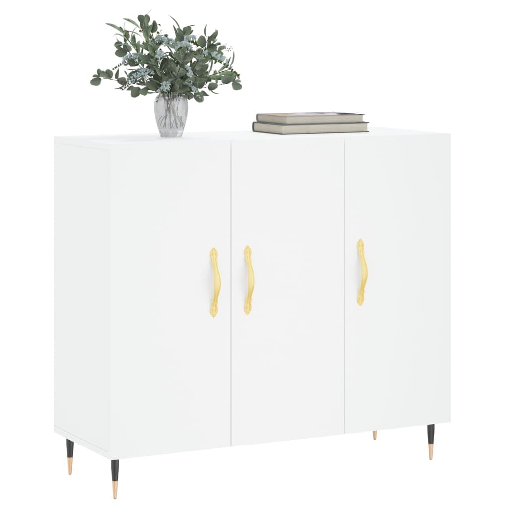 Credenza bianca, 90 x 34 x 80 cm, in legno con gambe in metallo, cassettiera per soggiorno, sala da pranzo, cucina, corridoio, design moderno, superficie stabile, contenitore versatile