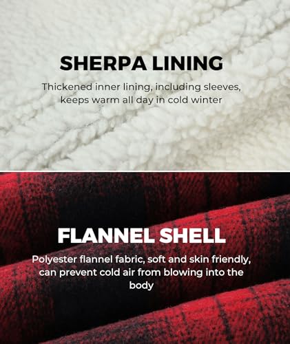 Image of ZITY Men's Flannel Hooded Jacket Fleece Sherpa Lined Plaid Shirts Jackets Zip Up Sweatshirt Hoodies for Men with 4 Pockets