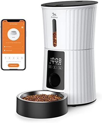 Petory Automatic Cat Feeders Wi-Fi - 4L Dry Food Dispenser for Cats and Dogs 10 Meals per Day Smart Pet Feeder with Desiccant Bag Dual Power Supply 10S Voice Recorder