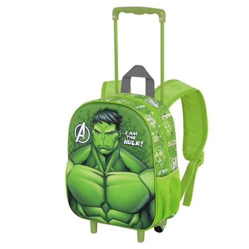 Marvel Hulk Rage-Mochila 3D con Ruedas Pequeña, Verde, 26 x 34...