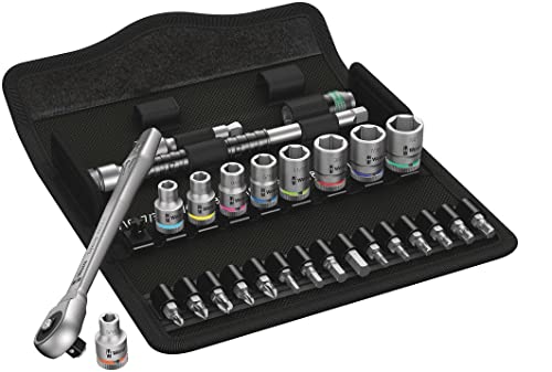 Wera 05004020001 8100 SA 10 Zyklop Metal Ratchet Set with Push-Through Square, 1/4" Drive, Imperial, 28 Pieces