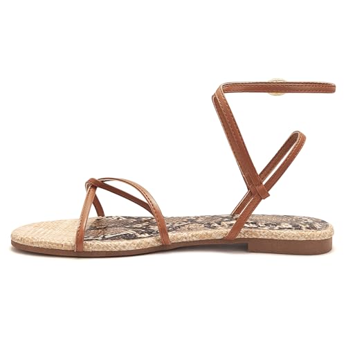 Image of Women's Flat Sandals Strappy Open Round Toe Lace Up Shoes with Adjustable Ankle Strap for Summer