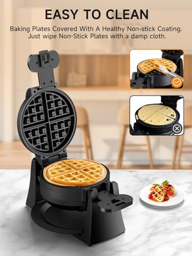 Waffle Maker, 1400W Double Belgian Waffle Iron 180° Flip, 8 Slices, Rotating & Nonstick Plates, Removable Drip Tray for Easy Cleaning, Cool Touch Handles, Space Saving Storage, Black - Image 4
