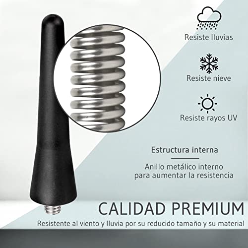 Typicshop - Antena Coche Mini Universal de 6,5 cm - Antena Coche Corta Radio Am/FM (Adaptador Rosca 4, 5 y 6 mm) - Negra