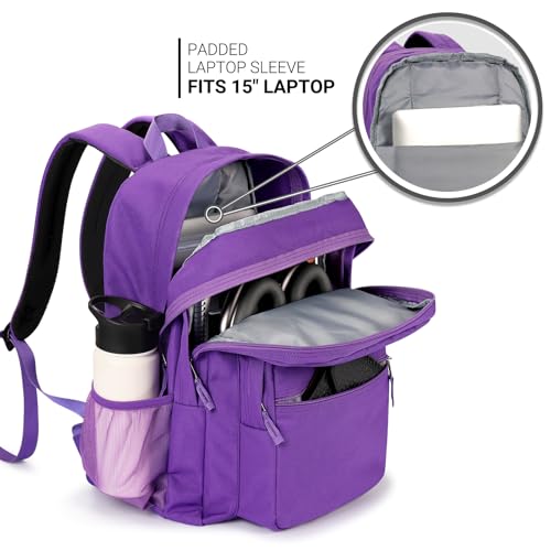 Image of ZORFIN 26L Backpack for College, and Travel: Water Resistant Bookbag - Purple