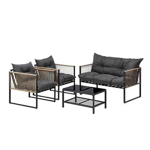 Livsip 4PCS Outdoor Furniture with Cushion Outdoor Garden Patio Setting Table and Chairs - Image 4