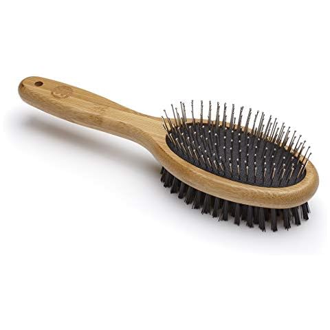 Mikki Bamboo Combi Brush, for Grooming Dog, Cat, Puppy with Smooth Short and Medium Hair Coats, Handmade from Natural Sustainable Bamboo, Large Cover