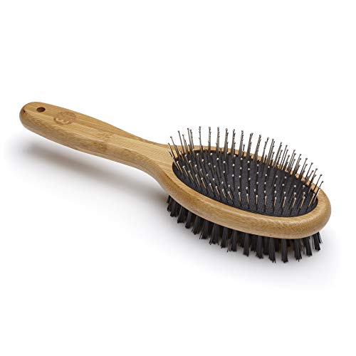 Mikki Spazzola Combinata In Bambù, Per Pelo Liscio Corto E Medio, Per Cani E Gatti, Realizzato Con Bambù Sostenibile, Per La Toelettatura Del Pelo Ribelle, Grande - 110 g