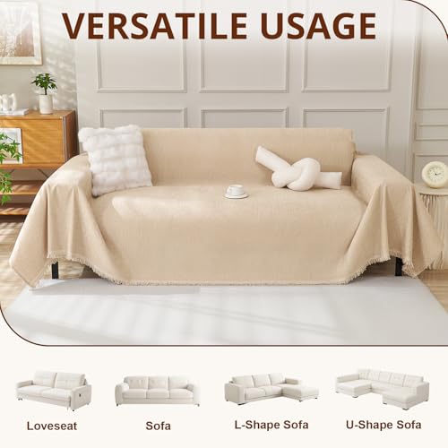 Royhom Sofa Überzug Chenille, Sofabezug L Form, Couch Überzug Ecksofa, Sofaüberwurf 2 Sitzer, Couch Überwurf mit Deko Quasten, Braun Sofa Überwurf(Khaki, 180x260cm)