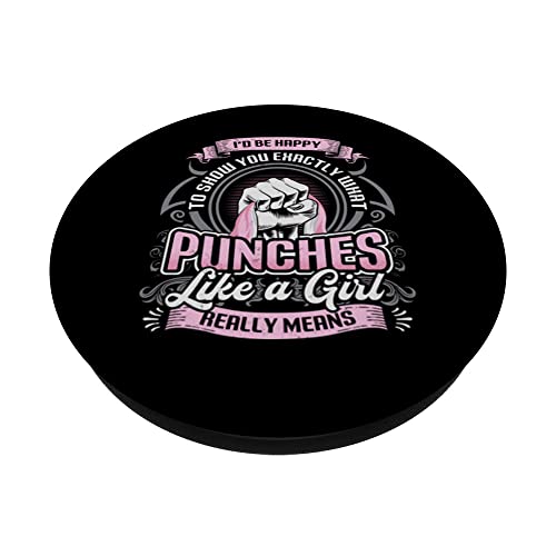 Show You What Punches Like A Girl Means Karate Girl PopSockets Swappable PopGrip, Black - Image 2