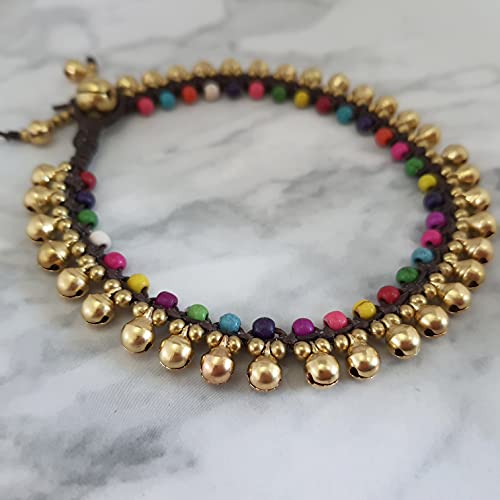 Ideabracelets Fancy Multi Colored Howlite Boho Brass Bells Ankle Bracelet, Gypsy Foot Jewelry Wearing, Body Jewellery Gift For Women Girls, Beautiful Anklet Bohemian Style #TOP4