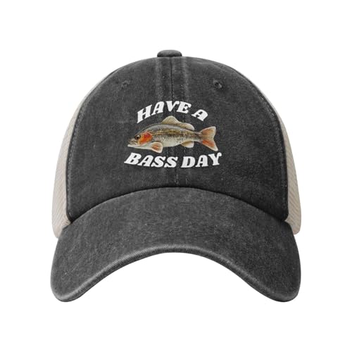 kangweida Have A Bass Day Outdoor Adventure Essential: Cowboy Mesh Baseball Cap Black