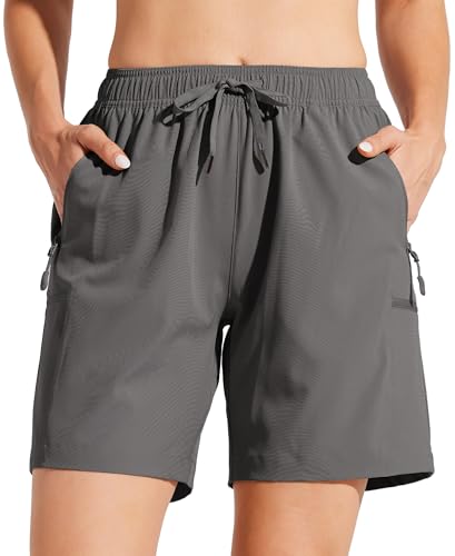 WILLIT Damen Wanderhose Sommer Cargohose schnelltrocknend Wandern Kurz leichte Sport Shorts mit Taschen Grau L