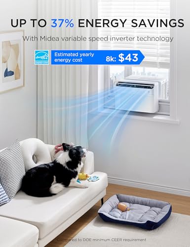 Midea 8,000 BTU U-Shaped Smart Inverter Window AC, Cools 350 Sq Ft, Ultra Quiet, Alexa/Google Compatible, 37% Energy Savings
