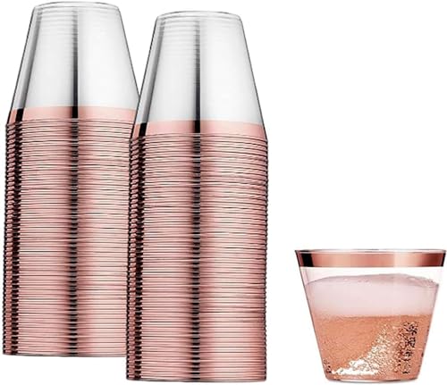 KJOET 25個入 プラスチックカップ プラカップ 西洋料理 アイスクリーム 9オンス 透明スチック 使い捨てハード ワイン カクテル パーティー 飛散防止 使い捨て&再利用可能な 食器