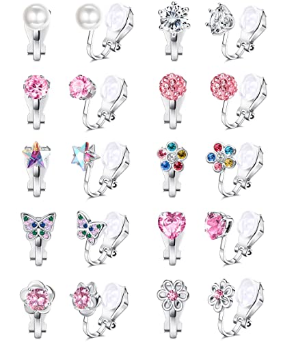 YADOCA 10Pairs Clip on Earrings for Girls Women Cute Butterfly Flower Pearl CZ Heart Star Clip-on Earrings Multicolored Non Pierced Earrings Set