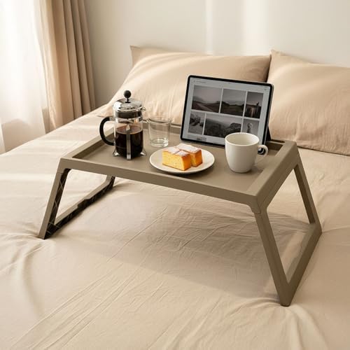 Deconox Katlanabilir Yatak Üstü Laptop Sehpası ve Kahvaltı Masası - Tablet ve Telefon Standlı Çok Amaçlı Portatif Çalışma Sehpası (56x36x26 cm) (TOPRAK) - Görsel 2
