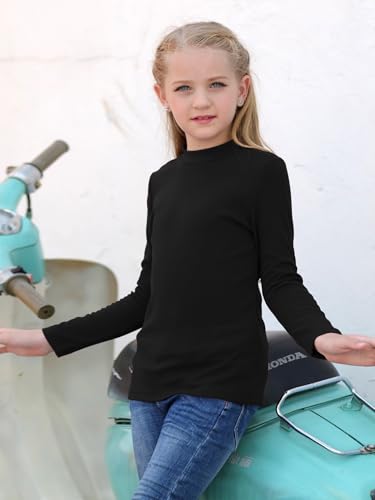 GORLYA 2 Pack Girls Turtleneck Ribbed Knit Long Sleeve Sweater T-Shirt Slim Fitted Basic Tee Tops Multipacks for 8-16Y3