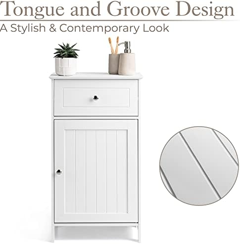 CHRISTOW White Bathroom Cabinet Floor Standing, Small Wooden Drawer Storage Cupboard Unit With Shelf & Drawer