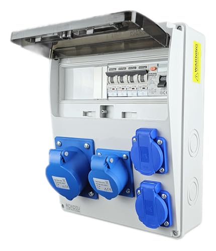 RoadEu | Cuadro Eléctrico Monofásico IP44 | Caja de Distribución Precableada con Interruptor Diferencial FI & Magnetotérmicos | 1x Toma CEE 32A, 1x CEE 16A & 2x Tomas 230V
