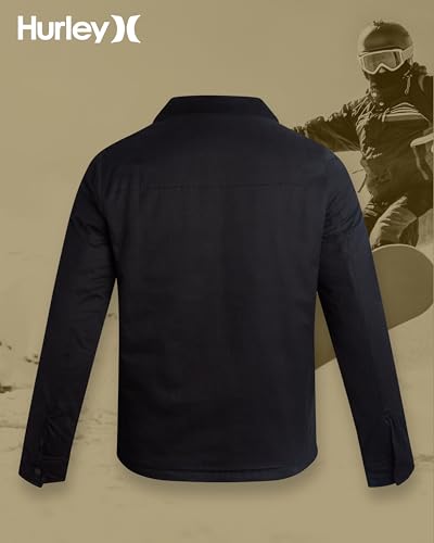 Image of Hurley Mens Jacket - Soft Twill Coat with Full Polar Fleece Lining - Corduroy Collar Outerwear Jacket for Men