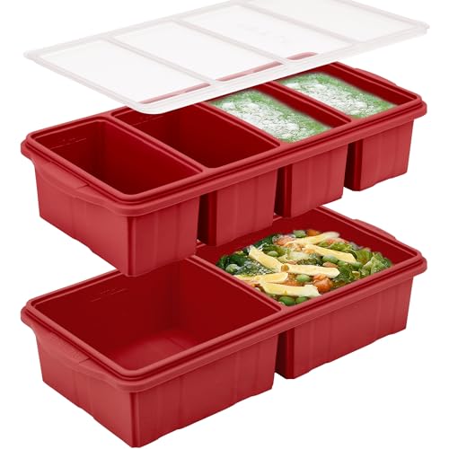 Image of Silicone Freezer Tray With Lid-Soup Freezer Container molds-Large Ice Cube Tray Set Makes 1-Cup & 2-Cup portions cubes Perfect for preparing meals in different portion sizes Oven & Dishwasher -Safe