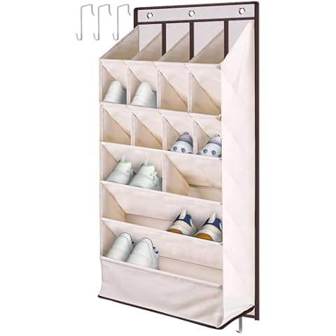 HAKACC Large Over the Door Shoe Organizer,Shoe Holder with Large Pockets Shoe Rack Hanging Shoe Organizer Beige for Closet Home Cover