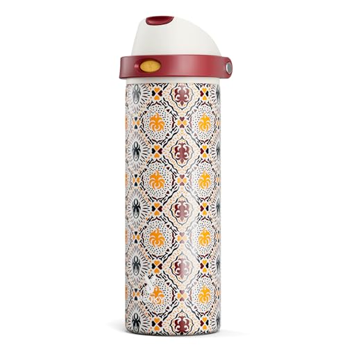 Image of 24 oz Insulated Water Bottle for Sports: Meoky Stainless Steel Water Bottle with 2-in-1 Straw and Spout Lid - Leak Proof, Cold for 24 Hours, Fits in Car Cup Holder, BPA-Free for Travel Gym, Folk Charm