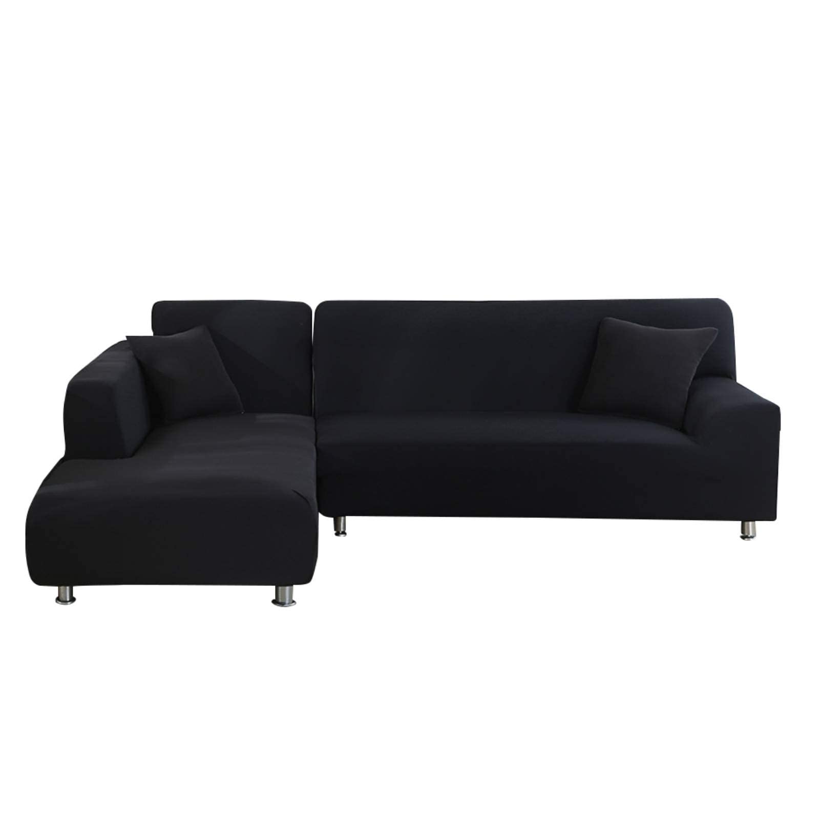 Housses de canapé d'angle en L extensibles JIAN YA NA avec 2 couvre-oreillers noirs