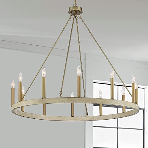 Vanity Art 12 Lights Wagon Wheel Chandelier Lighting Farmhouse Candle Ceiling Light Fixtures For Living Room Kitchen Dining Room (Driftwood/Brass Dust) 10552Wo-Bd #TOP2